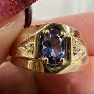 14k Blue Iolite and Diamond Ring